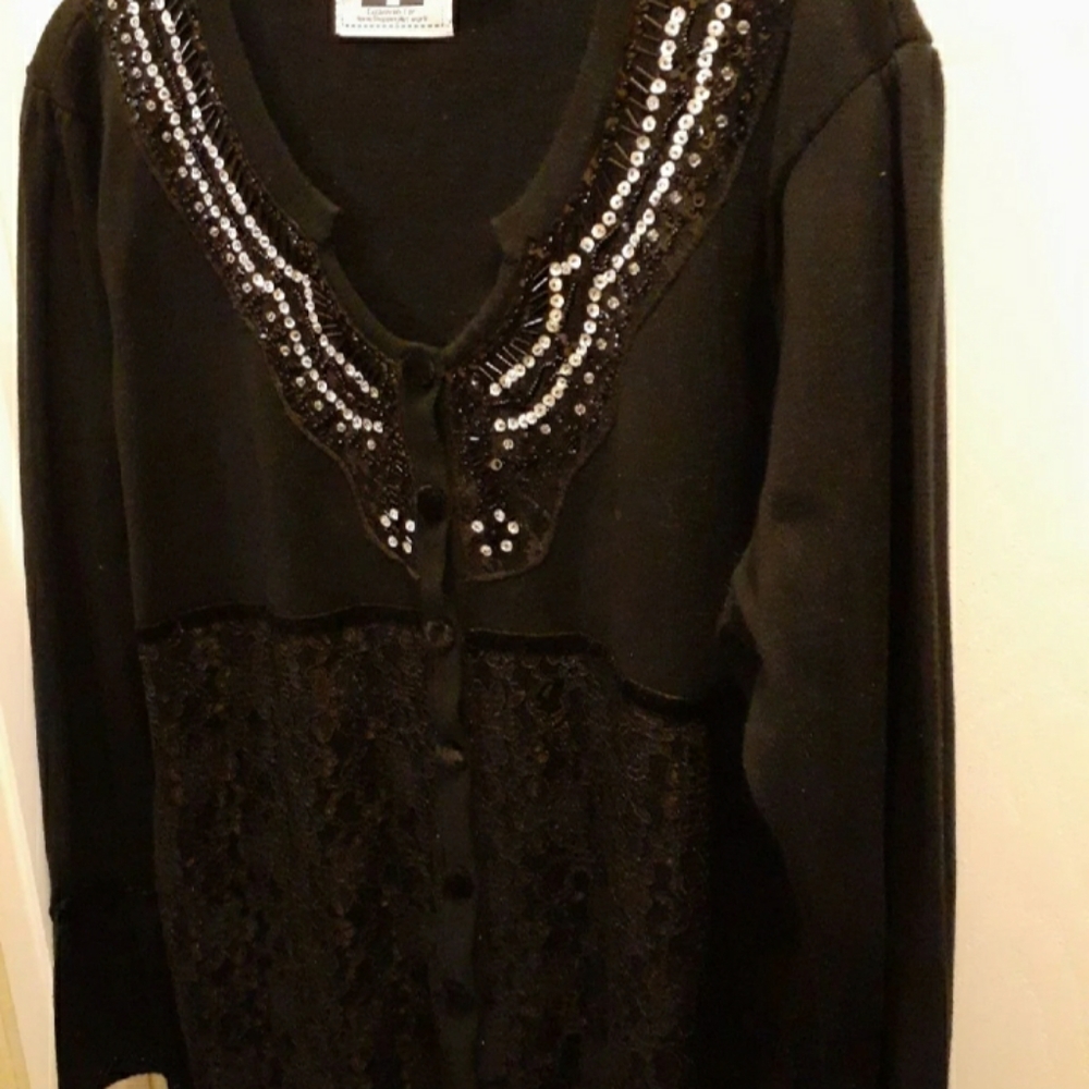 StoryBook Knits Lace & Velvet Sweater ■